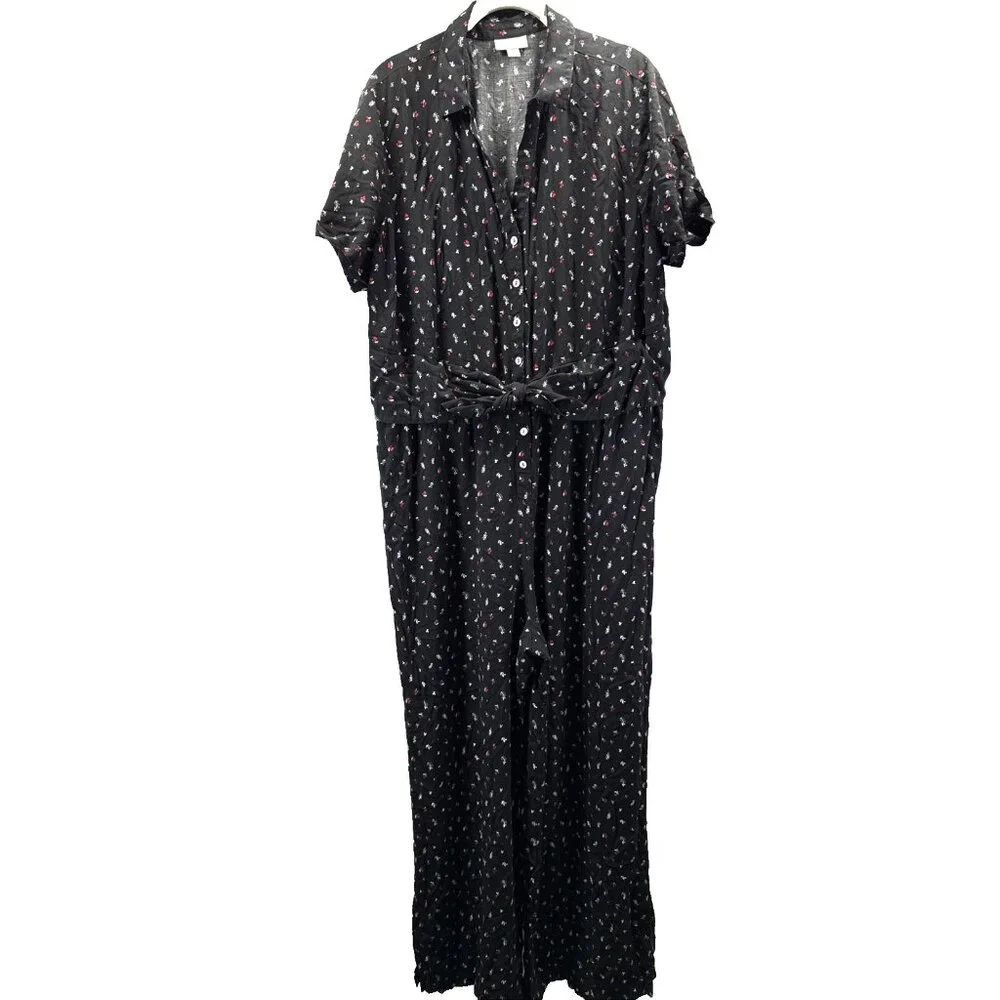J. Jill Women Jumpsuit XL Petite Ditsy Bohemian Casual Floral Lagenlook Wide Leg